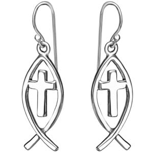 Classic Ichthus Sterling Silver Fish with Cross Earrings