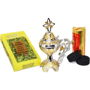 Incense Burner with Cross, Myrrh Incense and Charcoal