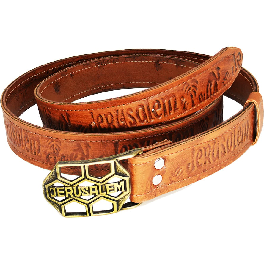 Jerusalem Belt with Brass Buckle and Camel Leather - Made in Israel