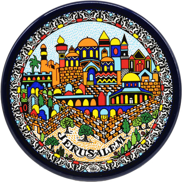 'Holy City Jerusalem' Hand Painted Armenian Ceramic Wall Hanging Plate 6.5"
