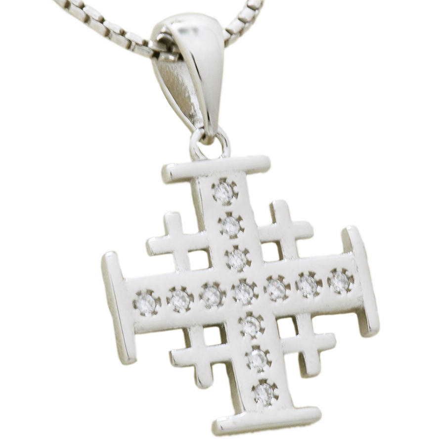 13 Zircon Stones Embedded ‘Jerusalem Cross’ Sterling Silver (side view)
