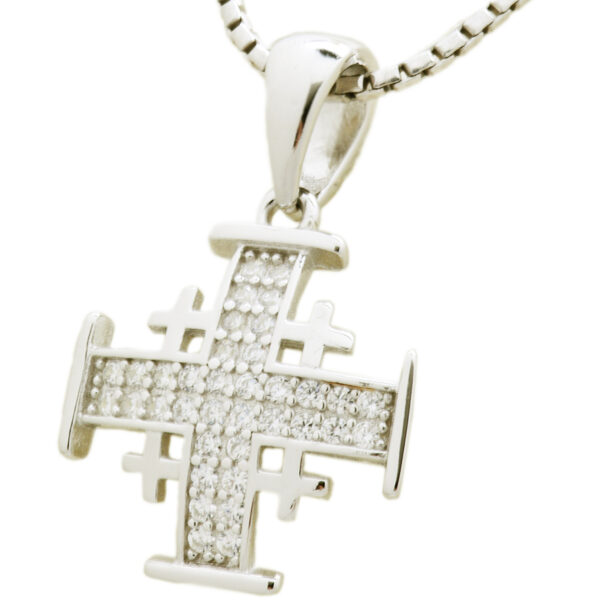 Silver 'Jerusalem Cross' Pendant with 36 Zircon Stones (side view)