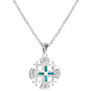 The 'Jerusalem Cross' 4 Gospels Sterling Silver and Opal Necklace (with chain)