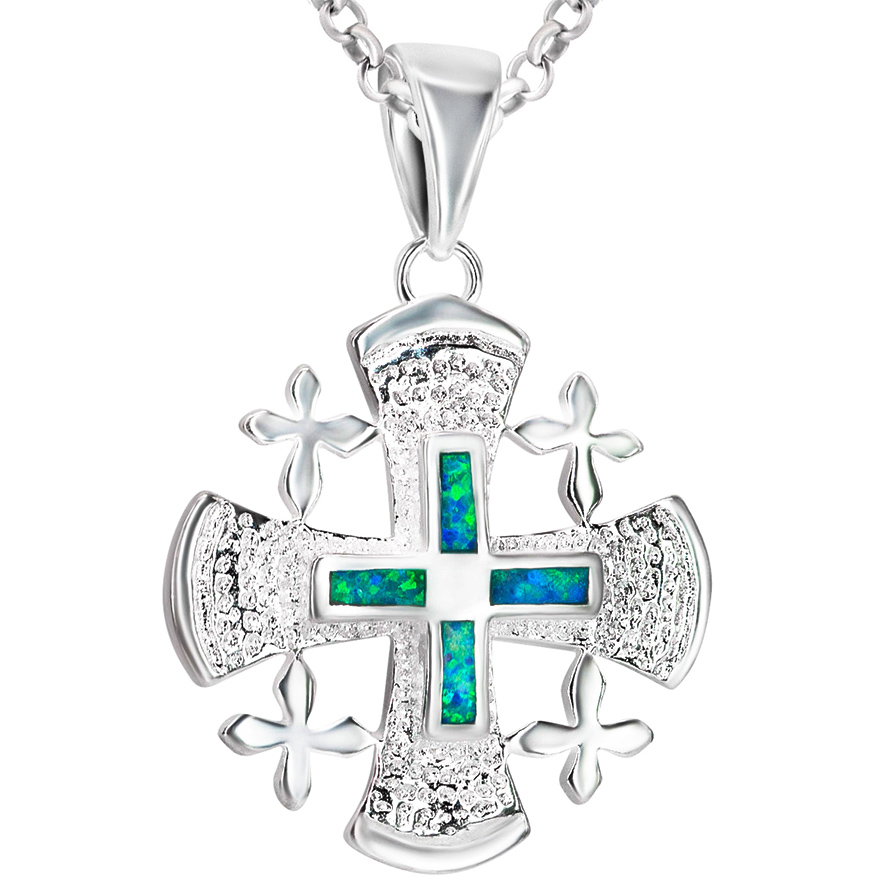 The 'Jerusalem Cross' 4 Gospels Sterling Silver and Opal Necklace