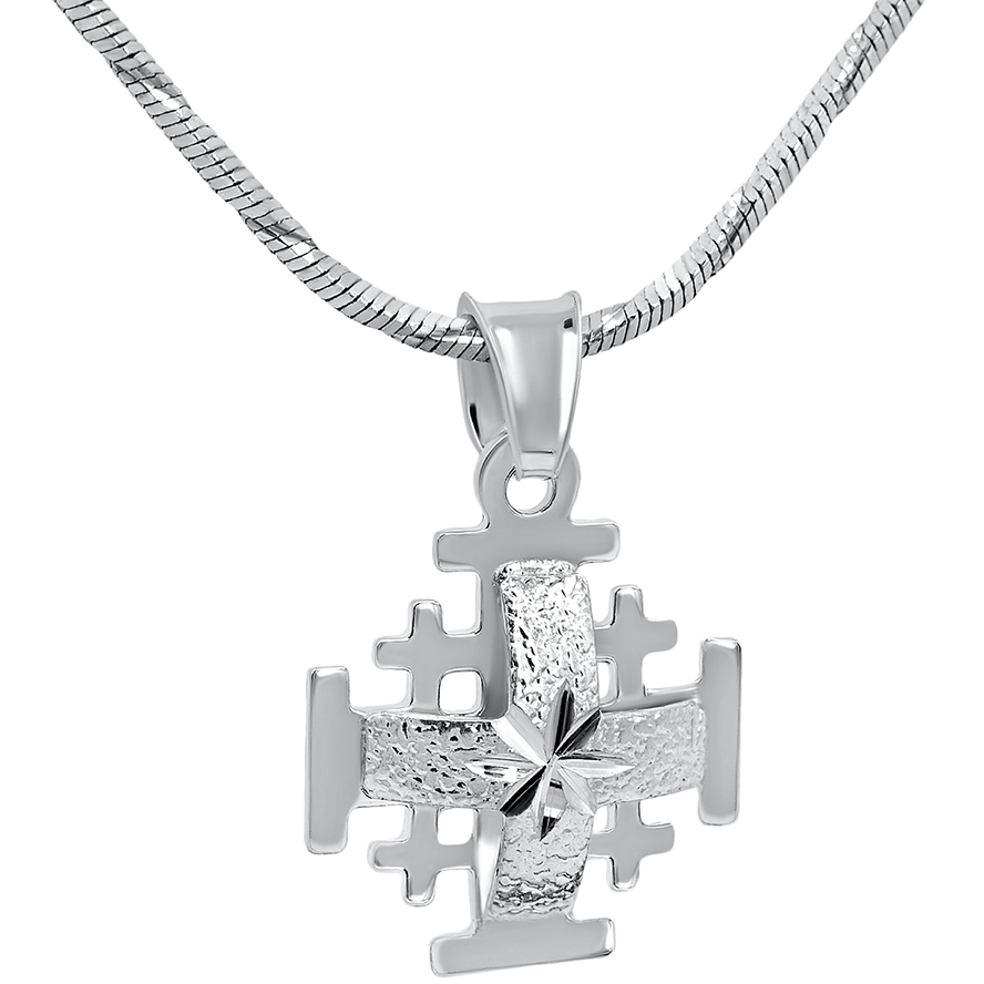 'Jerusalem Cross' with 'Bright Morning Star' Sterling Silver Pendant (with chain)