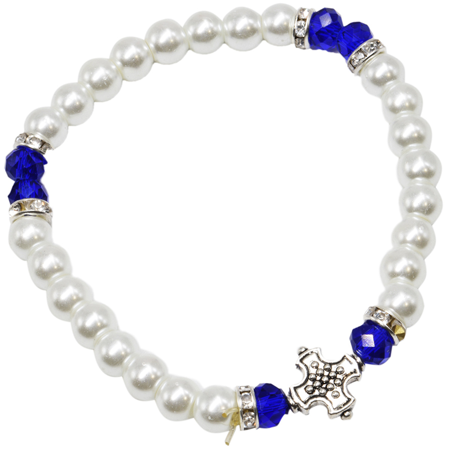 Templar Cross’ Blue and White Pearl Bracelet from Jerusalem