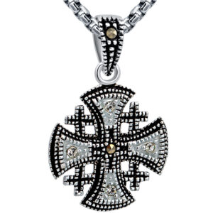Small 'Jerusalem Cross' - Marcasite and Zircon Silver Pendant