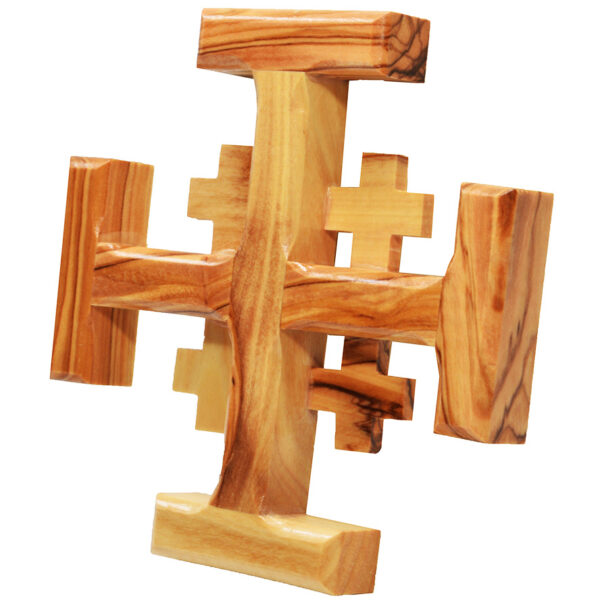 Olive Wood 'Jerusalem Cross' Made in the Holy Land - 4" (side)