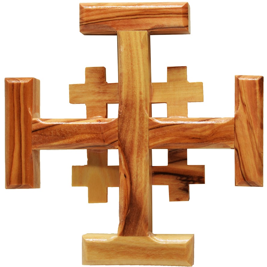 Olive Wood ‘Jerusalem Cross’ Made in the Holy Land – 4″