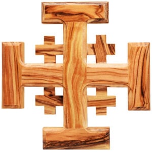Olive Wood Jerusalem Cross - Made in Holy Land - 6 inch (front view)