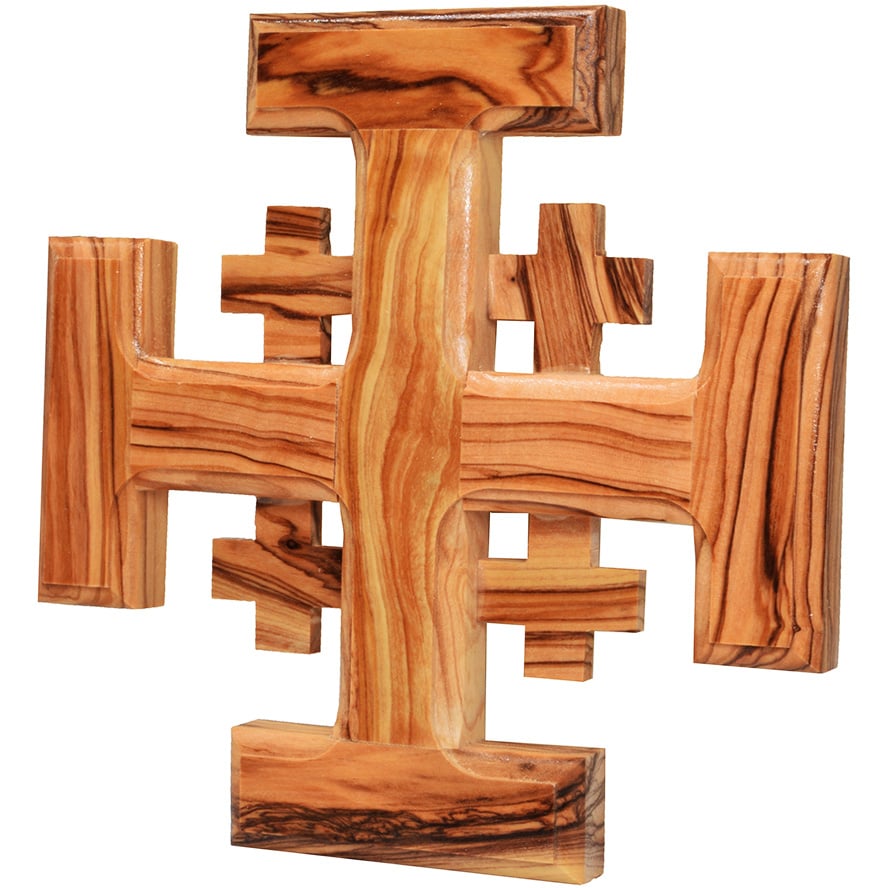 Olive Wood Jerusalem Cross – Made in Holy Land – 6 inch