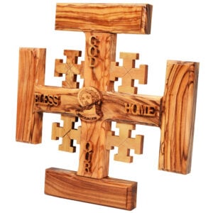 'God Bless Our Home' Olive Wood 'Jerusalem Cross' with Jesus (side view)