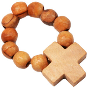 Rosary Ring from Olive Wood Beads with Jerusalem Cross