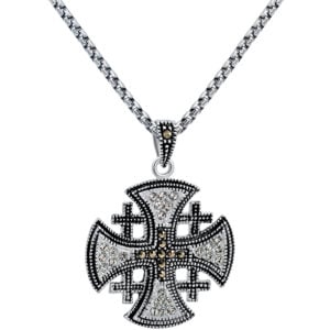 'Jerusalem Cross' with Marcasite and Zircon Silver Pendant - md (with chain)