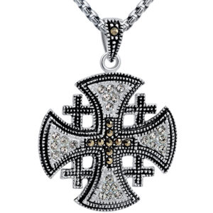 Jerusalem Cross' with Marcasite and Zircon Silver Pendant - md