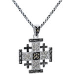 'Jerusalem Cross' - Marcasite and Zircon Silver Pendant - md (with chain)