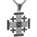 Jerusalem Cross' - Marcasite and Zircon Silver Pendant - md