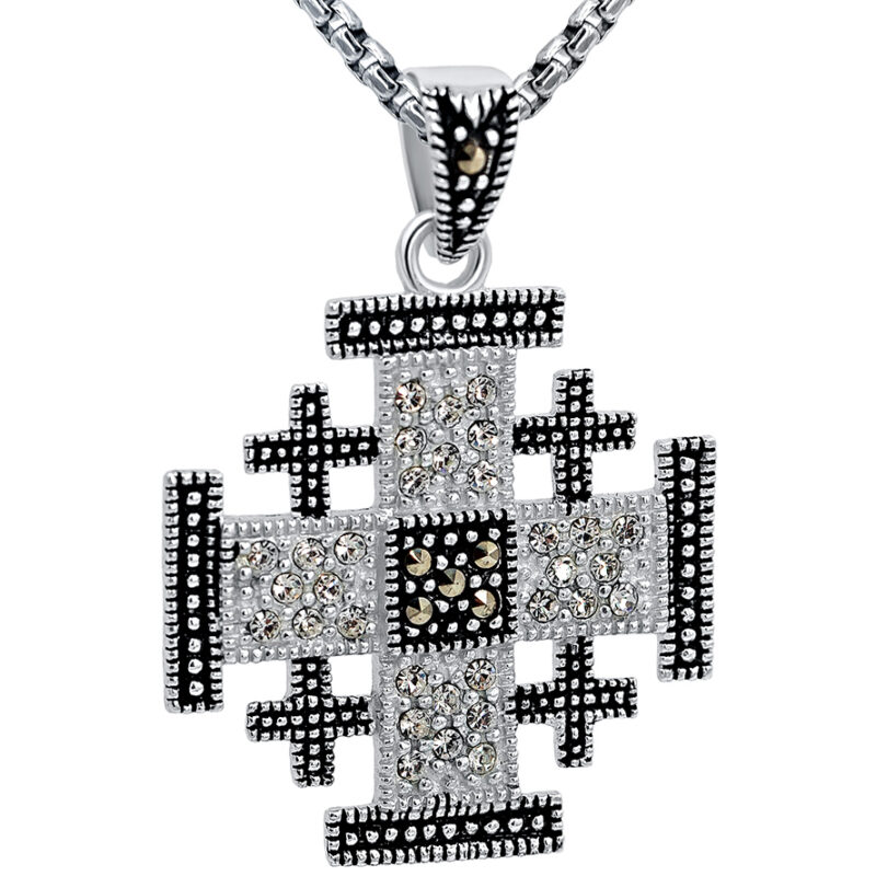 Jerusalem Cross' - Marcasite and Zircon Silver Pendant - md