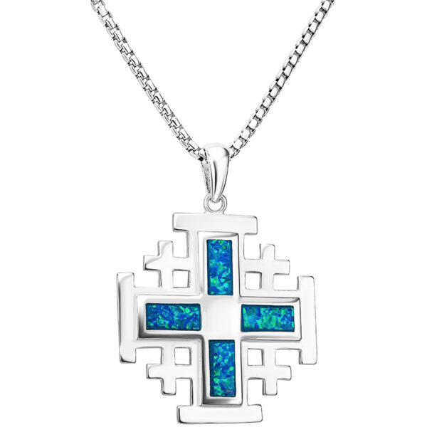 The 4 Gospels 'Jerusalem Cross' Silver with Raised Opal Pendant (with chain)