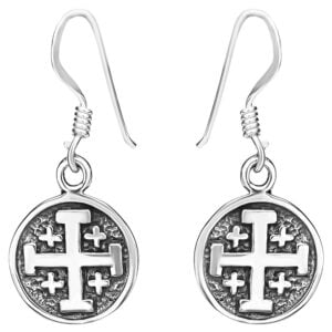 'Jerusalem Cross' Round Sterling Silver Oxidized Earrings