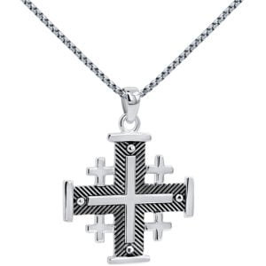 'Jerusalem Cross' Fishbone Design in Sterling Silver - Large (with chain)
