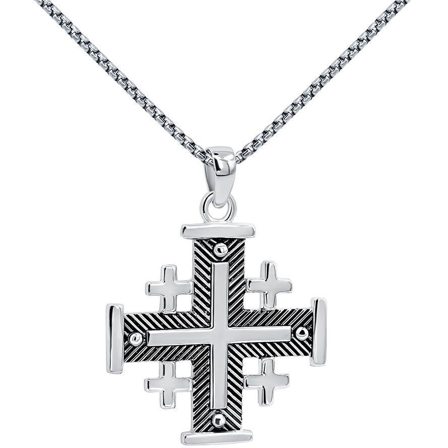 ‘Jerusalem Cross’ Fishbone Design in Sterling Silver – Large (with chain)