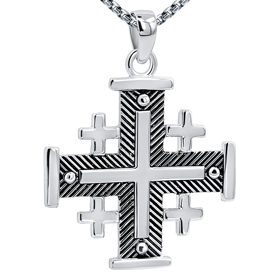 Jerusalem Cross’ Fishbone Design in Sterling Silver – Large