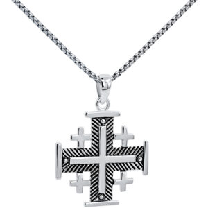 'Jerusalem Cross' Fishbone Design in Sterling Silver - Medium (with chain)