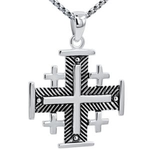 Jerusalem Cross' Fishbone Design in Sterling Silver - Medium