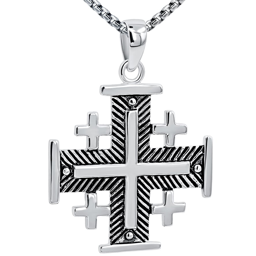 Jerusalem Cross' Fishbone Design in Sterling Silver - Medium