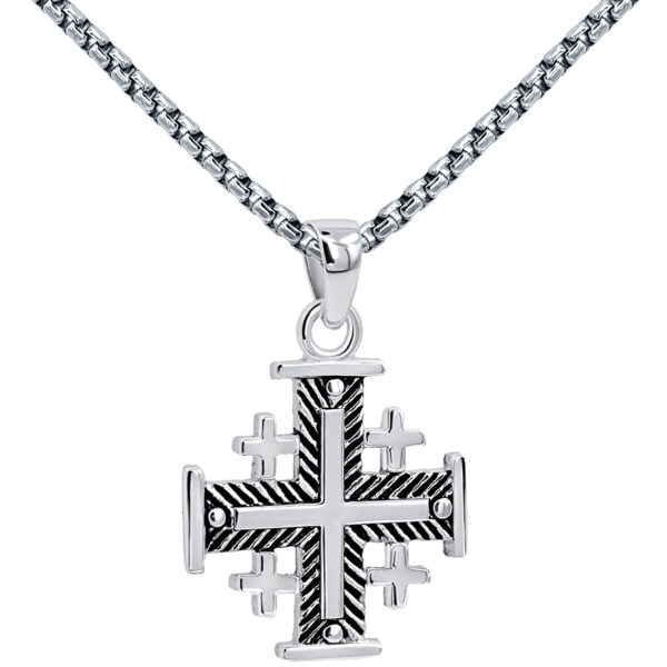 'Jerusalem Cross' Fishbone Design in Sterling Silver - Small (with chain)