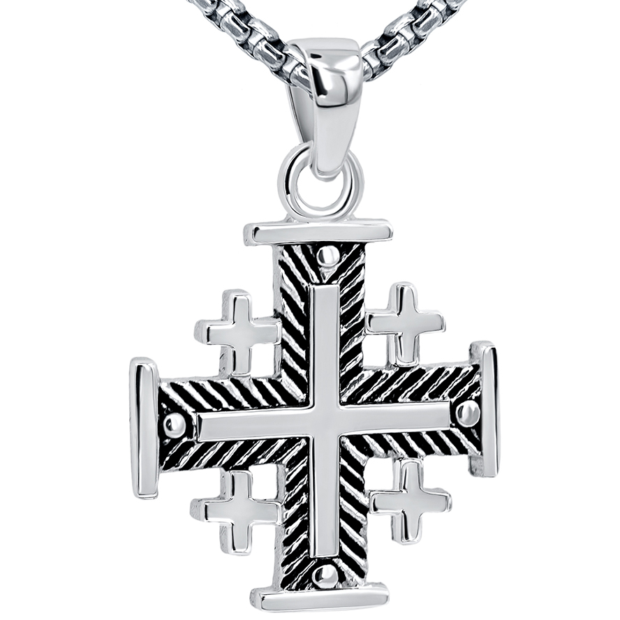 Jerusalem Cross' Fishbone Design in Sterling Silver - Small