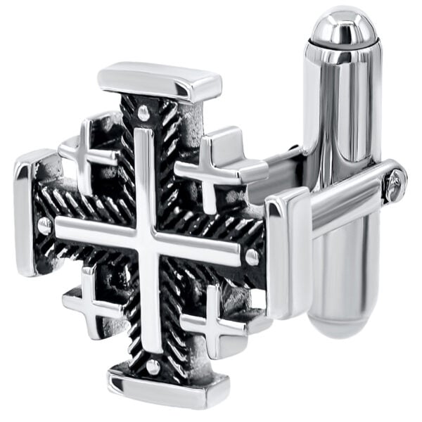 Cufflinks: 'Jerusalem Cross' - Fishbone Design in Sterling Silver (detail)