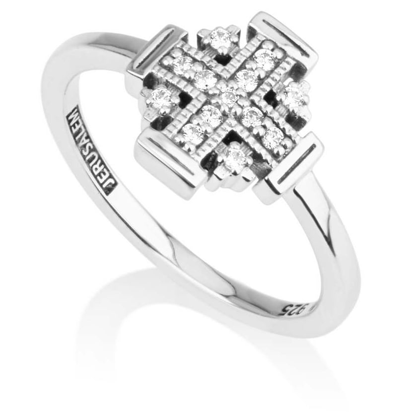 Sterling Silver 'Jerusalem Cross' With Zircon Engraved Ring from the Holy Land