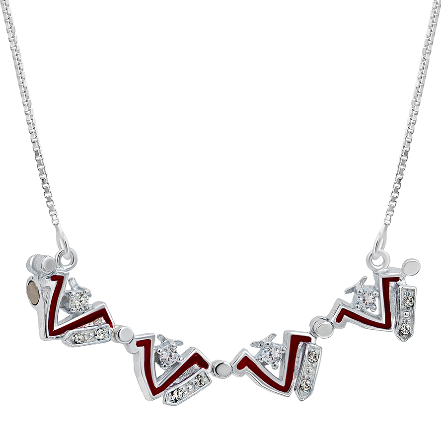 Opening ‘Jerusalem Cross’ with Zircon in 925 Silver Necklace – Red (open with chain)