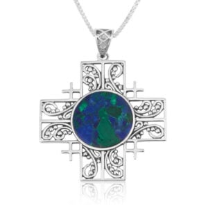 'Jerusalem Cross' Filigree Pendant 925 silver and Solomon Stone