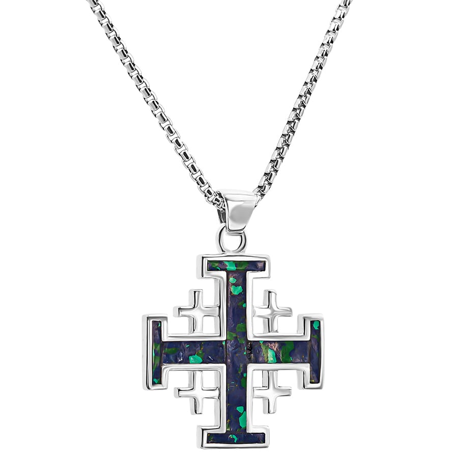 ‘Jerusalem Cross’ in Solomon Stone Sterling Silver Pendant – Made in Israel (with chain)