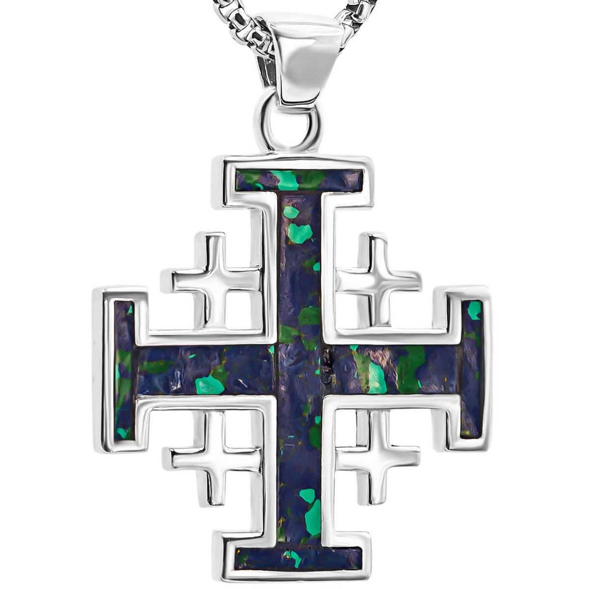 'Jerusalem Cross' in Solomon Stone Sterling Silver Pendant - Made in Israel