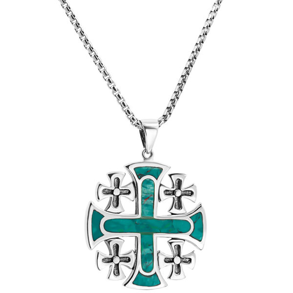 Solomon Stone 'Jerusalem Cross' Knights of Malta in Sterling Silver Pendant (with chain)