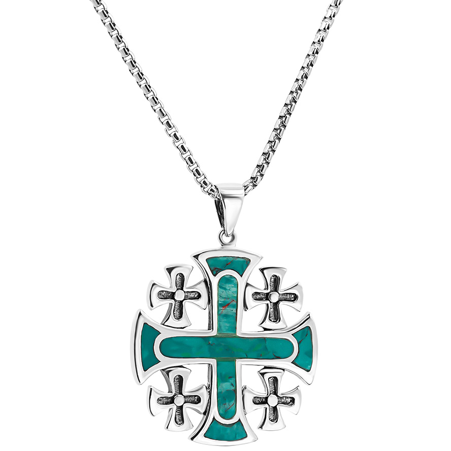 Solomon Stone ‘Jerusalem Cross’ Knights of Malta in Sterling Silver Pendant (with chain)
