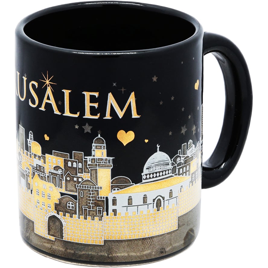 Ceramic ‘Jerusalem of Gold’ Espresso Cup Set – Gold Metallic – Black (right view)