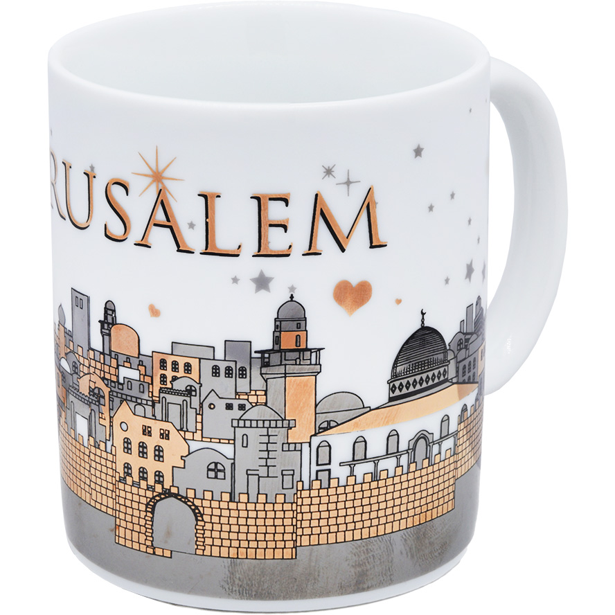 Ceramic ‘Jerusalem of Gold’ Espresso Cup – Gold Metallic – White