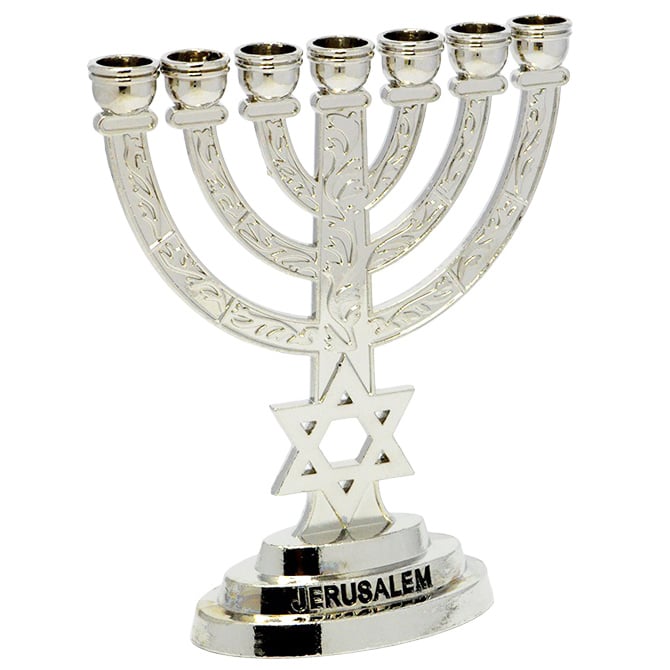 Star of David Menorah - Jerusalem Holy Land - Silver 4.3"