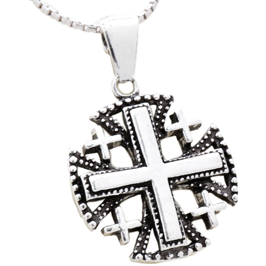 ‘Templar Jerusalem Cross’ Decorated Sterling Silver Pendant (side view)