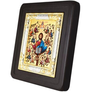 Jesus with His 12 Disciples Icon on a stand - Silver and Gold Plated (side view)