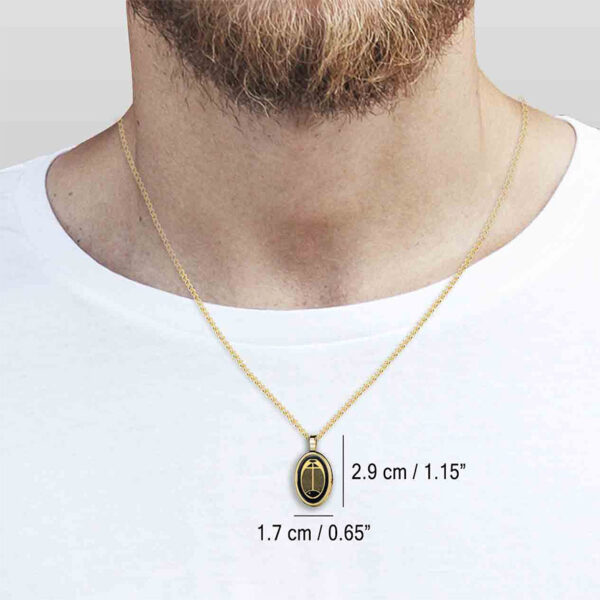Jesus Calls His Disciples - 24k Scripture on Onyx in 14k Gold Oval Necklace (worn by guy)