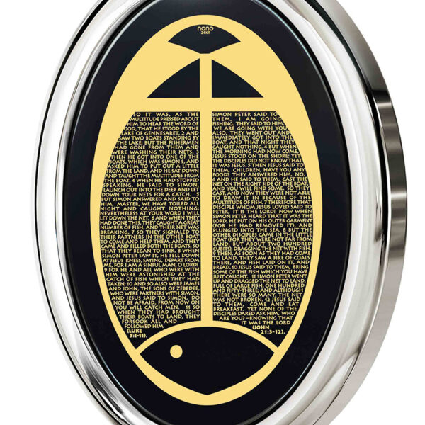 Jesus Calls His Disciples - Onyx 24k Scripture Sterling Silver Oval Necklace (detail)