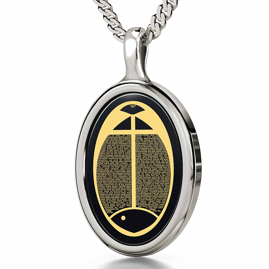 Jesus Calls His Disciples – Onyx 24k Scripture Sterling Silver Oval Necklace
