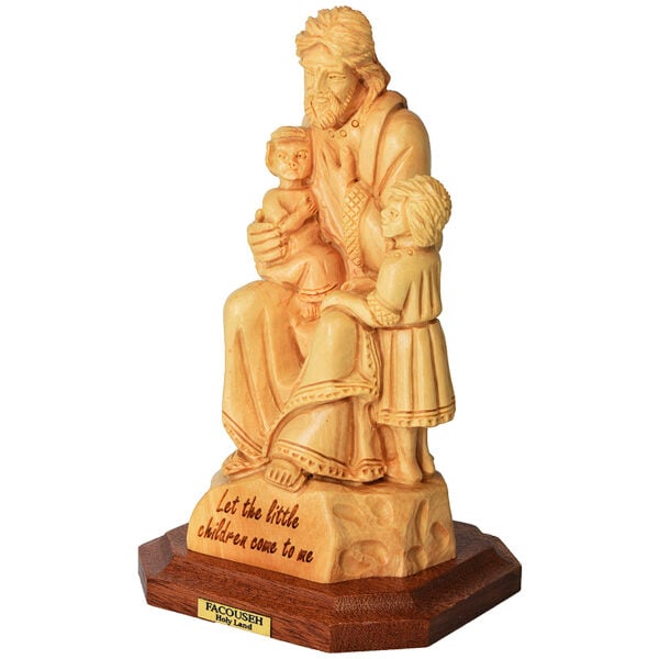 Jesus "Let the Little Children Come to Me" Olive Wood Statue (side view)