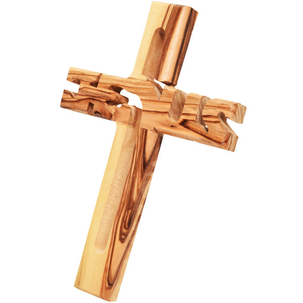 'Jesus Cross' Olive Wood Wall Hanging - Made in Bethlehem - 8" (side view)